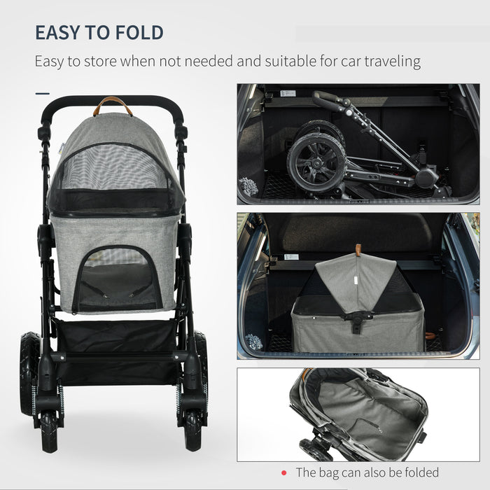 2-in-1 No-Zip Pet Stroller & Carrier - Detachable Bag, Shock-Absorbing Travel Trolley with Adjustable Handlebar and Safety Brake - Ideal for Pet Owners, Comfortable and Secure Transportation