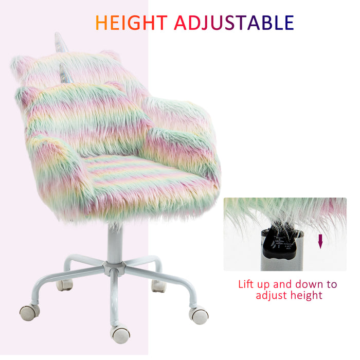 Unicorn Height Adjustable Fluffy Office Chair - Ergonomic Desk Seating with Armrests and Swivel Wheels - Colorful Chair for Comfortable Home Office Setup