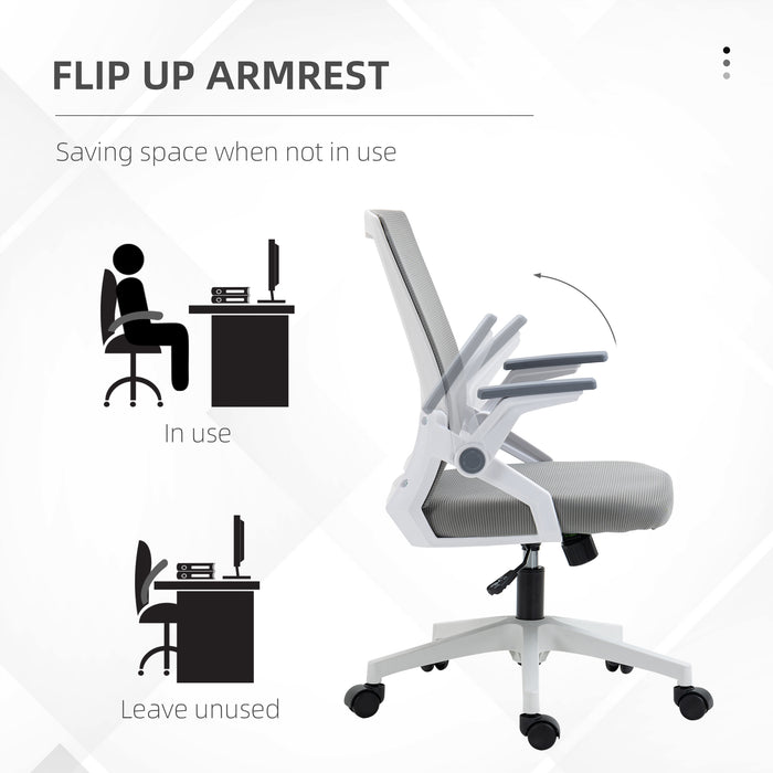 Ergonomic Grey Mesh Office Chair - Lumbar Support, Flip-up Armrests, Swivel Wheels, Adjustable Height - Comfortable Seating for Desk Work and Home Office