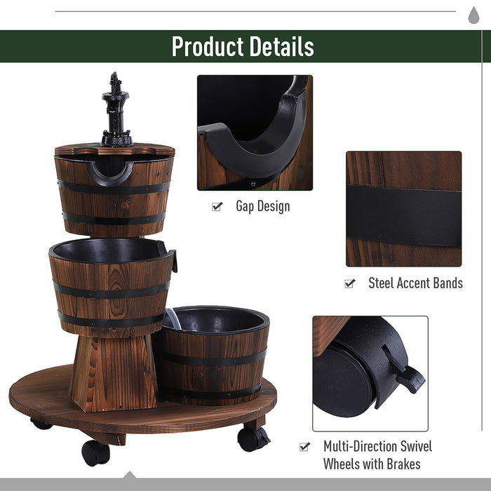 Fir Wood Triple Barrel Water Fountain with Pump - Rustic Outdoor Garden Feature with Cascading Barrels - Soothing Waterfall Effect for Patio & Backyard Relaxation