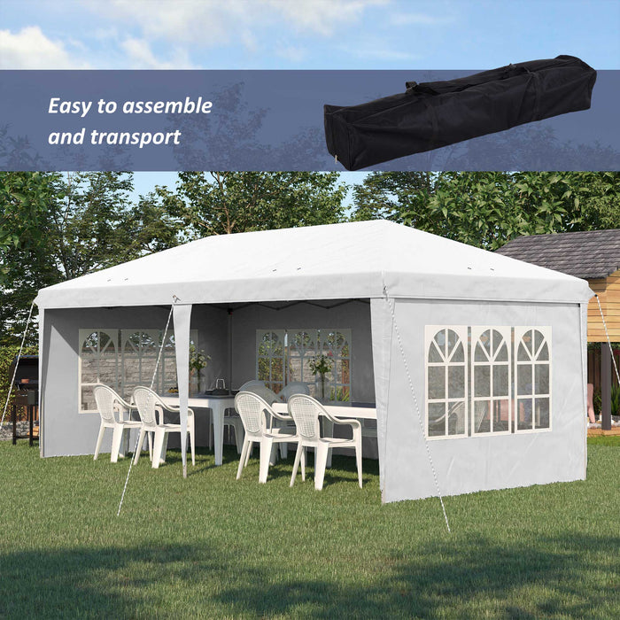 3x6m Adjustable Pop Up Gazebo - Marquee Party Tent with Side Panels & Storage Bag, White - Ideal for Outdoor Events and Gatherings