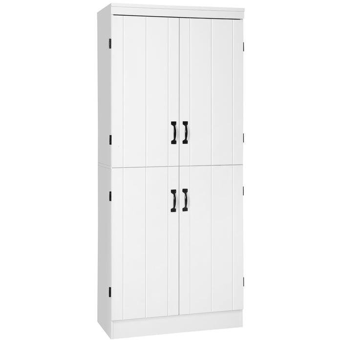 Freestanding 6-Tier Kitchen Cupboard - 4-Door Tall Storage Cabinet with Adjustable Shelves, White - Ideal for Living Room and Dining Room Organization