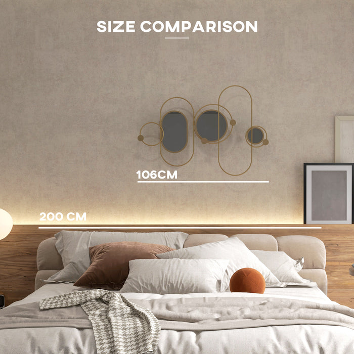 Modern Gold-Toned Metal Wall Mirror with Coat Hooks - Decorative Wall Art for Home Styling - Ideal for Living Room and Bedroom Organization