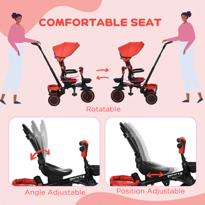 7-in-1 Kids Tricycle - Rotatable Seat, Adjustable Handle, Safety Harness, Detachable Canopy, Semi-reclining Footrest - Versatile Baby Trike for Active Toddlers
