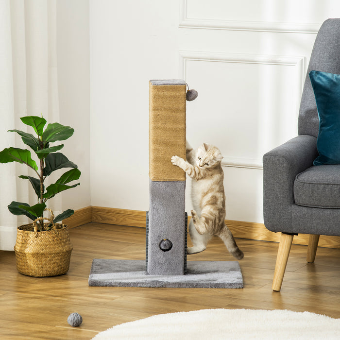 79cm Jute Cat Scratching Post - Climber Tree Activity Center with Carpeted Base and Dangling Ball, Grey - Perfect for Feline Scratching and Playtime Needs