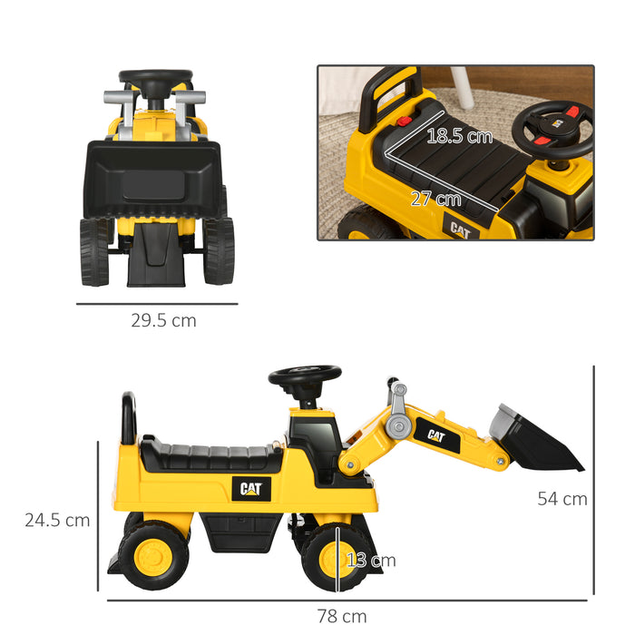 CAT Licensed Toddler Excavator Ride-On - Manual Bucket & Horn, Under-Seat Storage - Foot-to-Floor Construction Digger for Kids