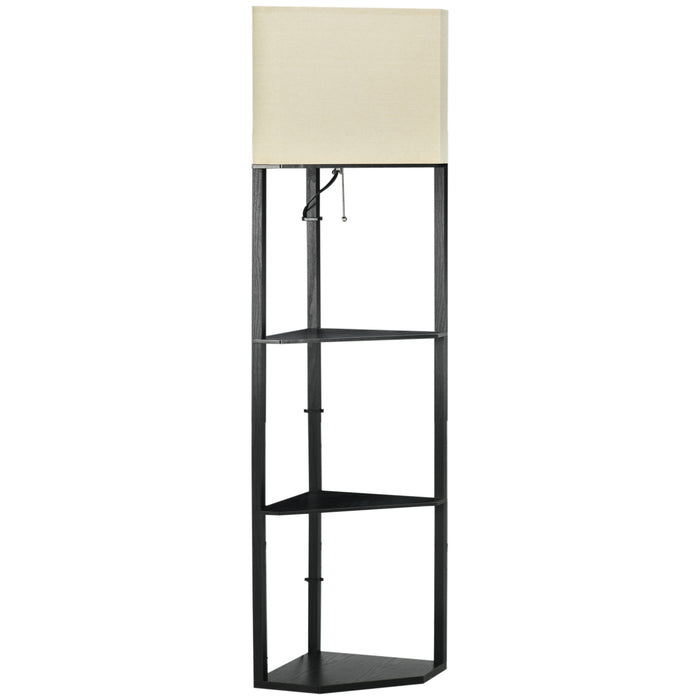 Modern Corner Shelf Floor Lamp - Tall Standing Light for Living Room & Bedroom with Pull Chain - Space-Saving Design with Storage for Home Decor