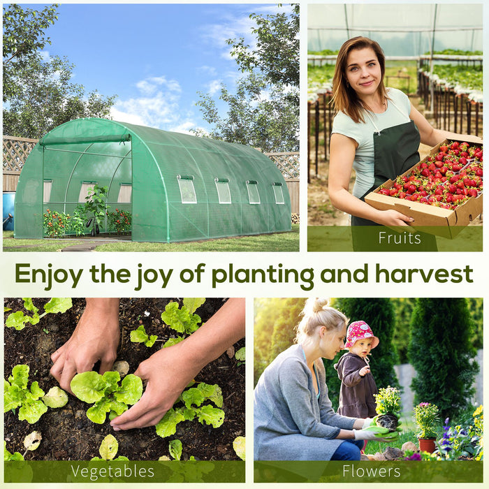 Large 6x3m Walk-In Polytunnel Greenhouse - Durable Steel Frame with Zippered Door & Roll-Up Windows, Green - Ideal for Extensive Home Gardening and Plant Growth