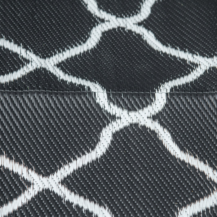Reversible Plastic Straw Outdoor Rug - Includes Carry Bag & Ground Stakes, 182x274cm in Black - Ideal for Garden, RV, Picnic, Beach, and Camping Use