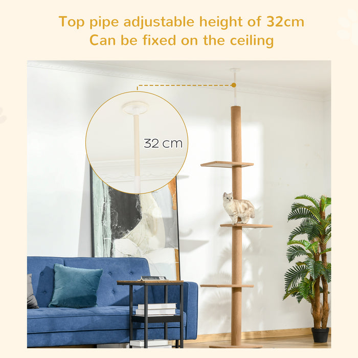 260cm Multi-Level Floor To Ceiling Cat Tree - Flannel-Covered Perches, Sleep & Play Tower for Kittens - Pet-Friendly Indoor Activity Structure
