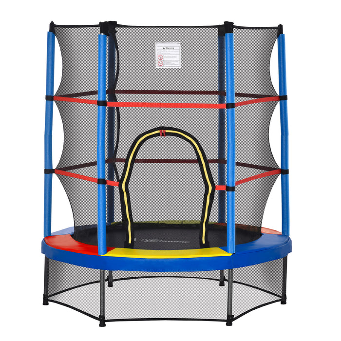 Kids Trampoline with Enclosure - 5.2FT/63 Inch Indoor Round Bouncer with Steel Frame - Safe Rebounding for Ages 3 to 6, Multi-color