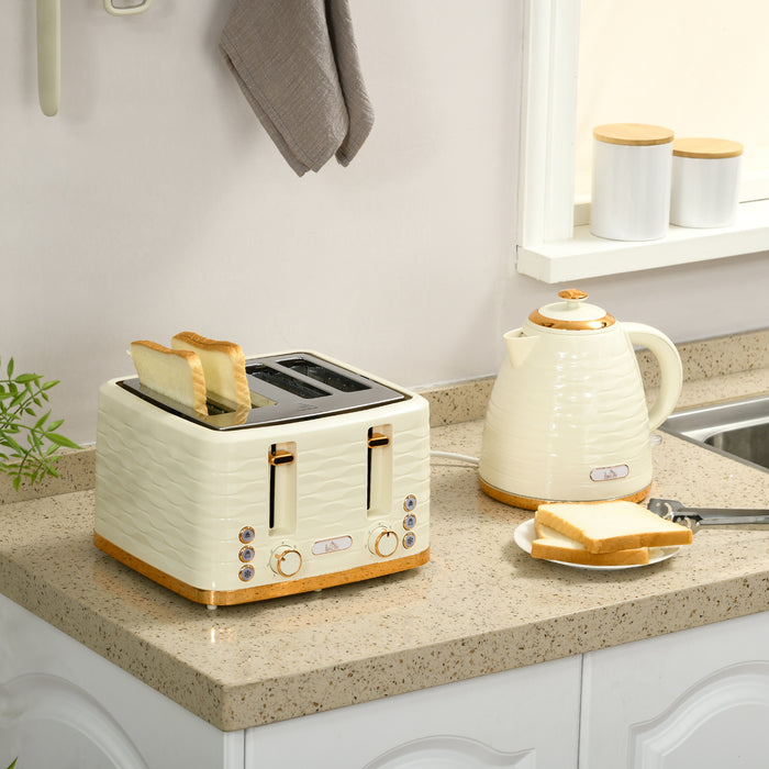 3000W 1.7L Rapid Boil Kettle & 4 Slice Toaster Set - Beige, 7 Browning Settings & Easy-Clean Crumb Tray - Ideal for Busy Mornings & Large Families
