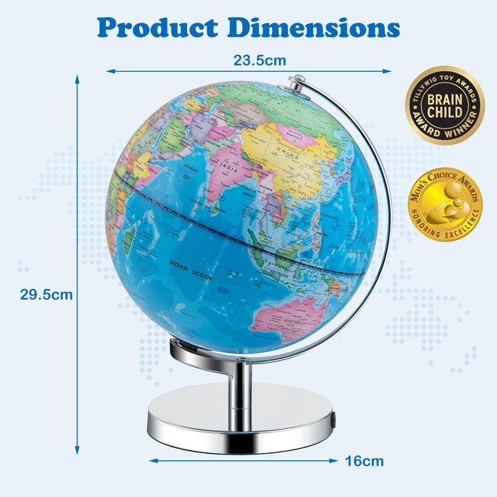 Illuminated World Globe with Stand - 3 in 1 Home School Office Educational Tool - Ideal for Geography Learning & Decoration Purpose