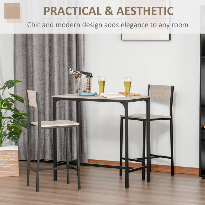 Industrial 3-Piece Table & Stool Set - Oak-Tone MDF Panels with Sturdy Metal Frame, Space-Saving Design - Perfect for Small Apartments and Lofts