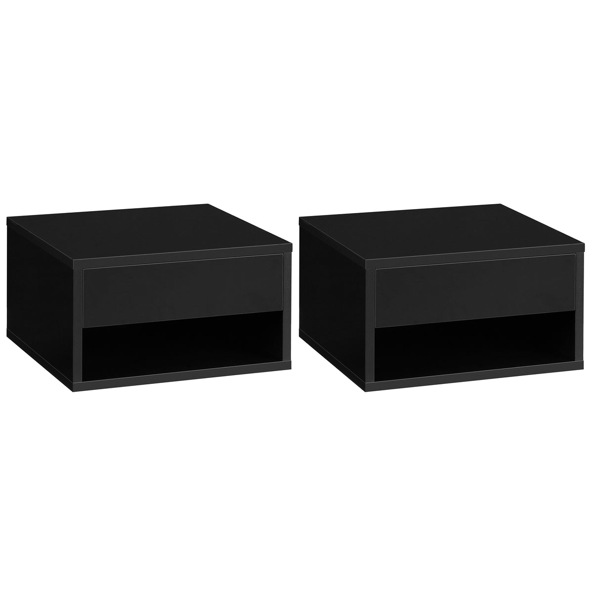 Wall Mounted Nightstand with Drawer - 2 Pieces Space-Saving Bedside Table, 37x32x21cm, High Gloss Black - Ideal for Bedroom Organization and Style