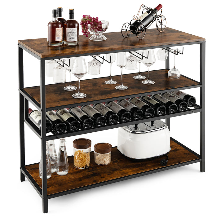 Vintage Industrial Style Bar Cabinet - Wine Rack and Four Rows of Glass Holders - Perfect Storage Solution for Wine Enthusiasts