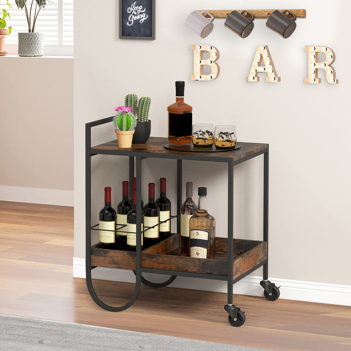 Rustic Brown Rolling Buffet - Bar Cart with Removable Wine Rack Option - Ideal for Serving and Storing Wine Enthusiasts