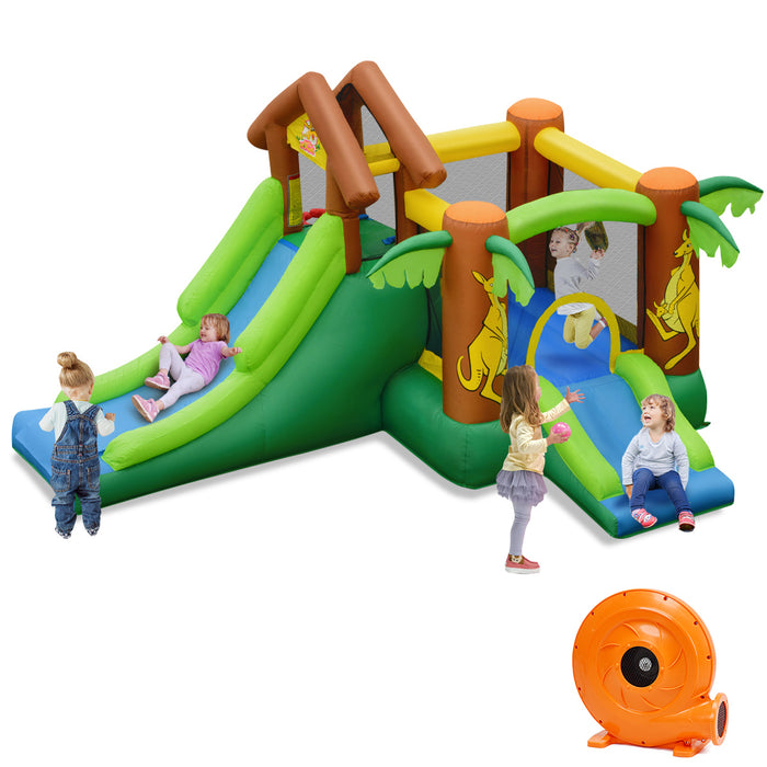 Bounce House Inflatable - Interactive Slides and Climbing Wall, Includes Air Blower - Fun Entertainment for Kids at Parties or Events