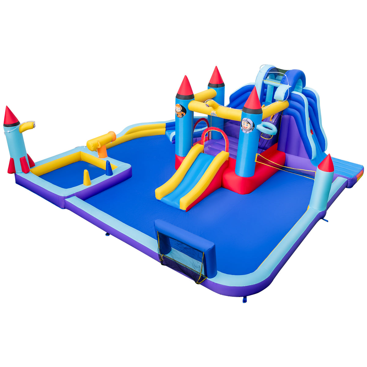 Rocket Theme Water Park - Inflatable Dual Slide Play Area - Ideal for Outdoor Summer Fun for Kids