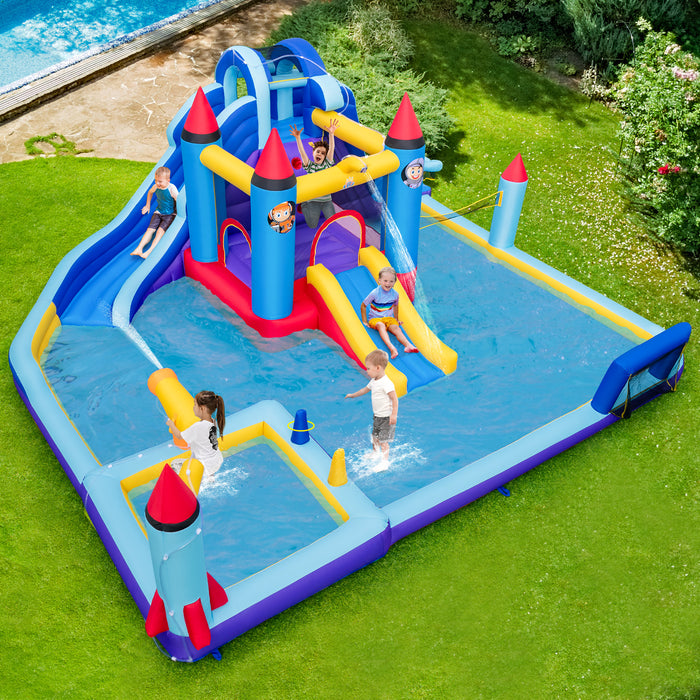 Rocket Theme Water Park - Inflatable Dual Slide Play Area - Ideal for Outdoor Summer Fun for Kids