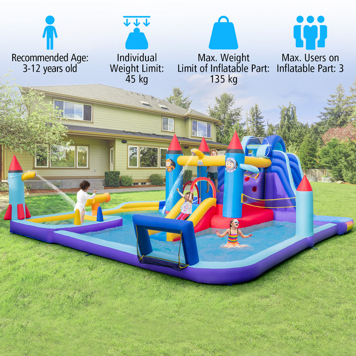 Rocket Theme Water Park - Inflatable Dual Slide Play Area - Ideal for Outdoor Summer Fun for Kids
