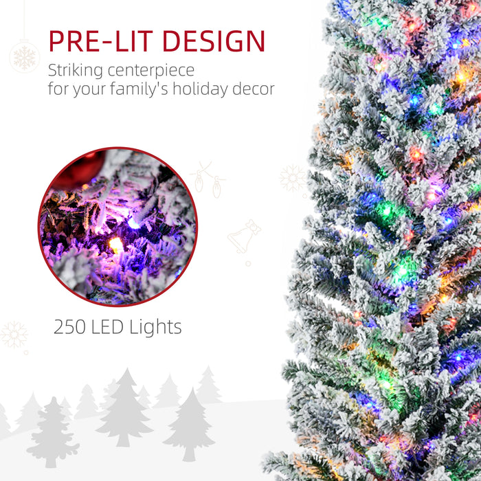 Artificial Prelit Christmas Tree, 7.5 Ft - Warm White LED Lights, Flocked Tips, Adorned with Berries and Pine Cones - Festive Holiday Decoration for Home