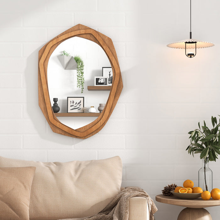 Framed Decorative Mirror - Irregular Unique Shape with Expansion Screws, Natural Finish - Ideal for Home or Office Decor Enhancement