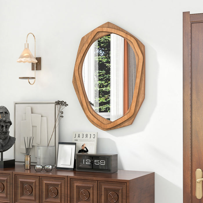Framed Decorative Mirror - Irregular Unique Shape with Expansion Screws, Natural Finish - Ideal for Home or Office Decor Enhancement