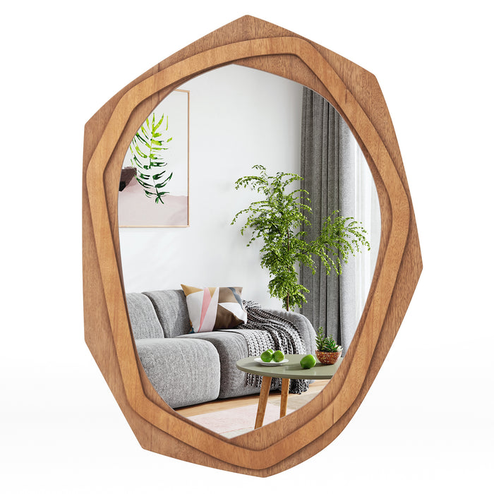 Framed Decorative Mirror - Irregular Unique Shape with Expansion Screws, Natural Finish - Ideal for Home or Office Decor Enhancement