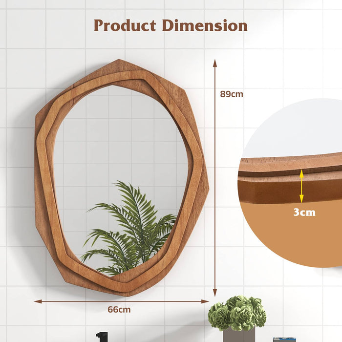 Framed Decorative Mirror - Irregular Unique Shape with Expansion Screws, Natural Finish - Ideal for Home or Office Decor Enhancement