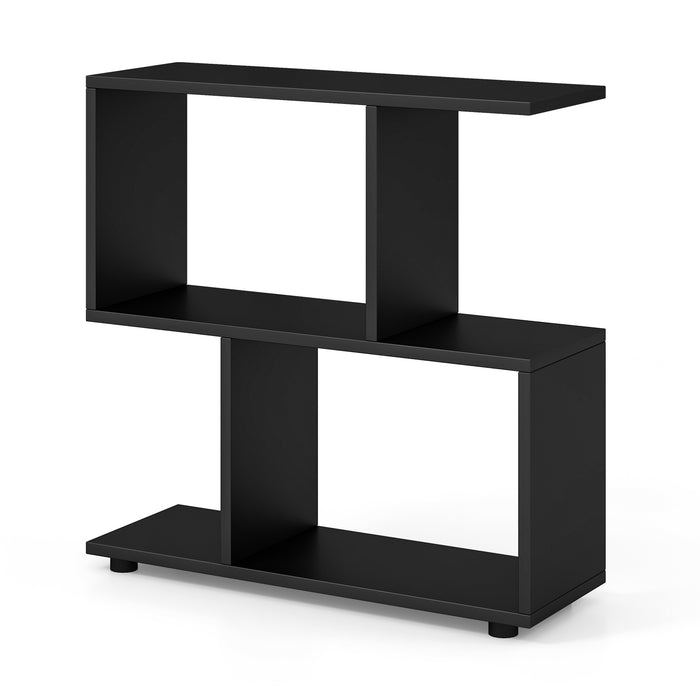 Irregular 2-Tier Storage Shelf - Wood Shelving Units with 4 Compartments in Black - Ideal Space Solution for Any Room