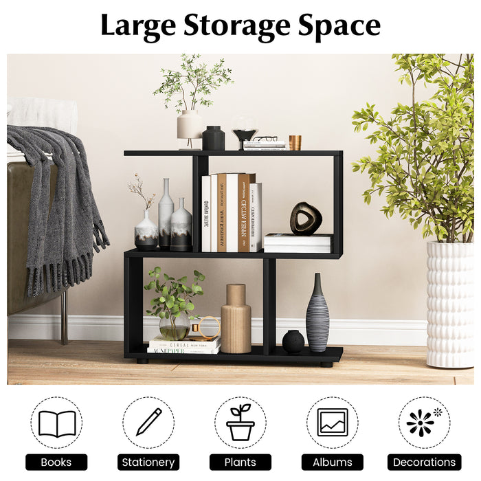 Irregular 2-Tier Storage Shelf - Wood Shelving Units with 4 Compartments in Black - Ideal Space Solution for Any Room