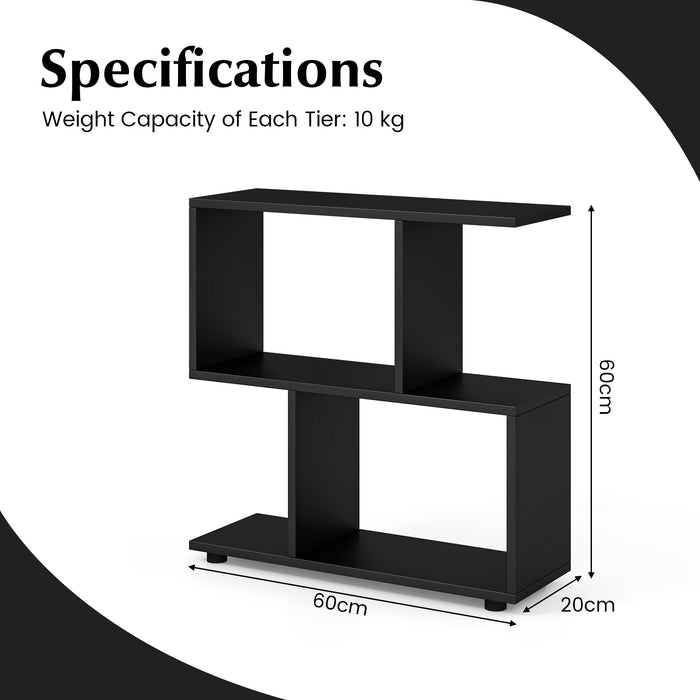 Irregular 2-Tier Storage Shelf - Wood Shelving Units with 4 Compartments in Black - Ideal Space Solution for Any Room