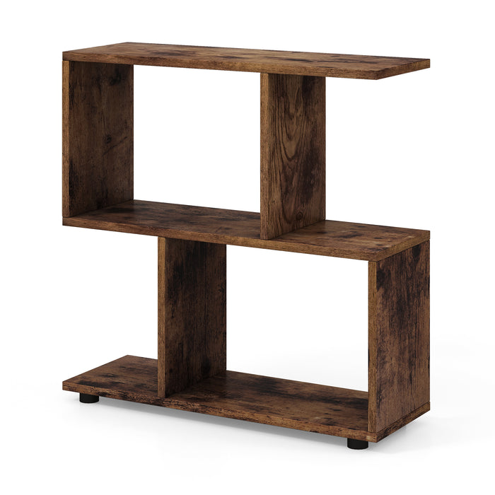 Irregular 2-Tier Storage Shelf - Wood Shelving Units with 4 Compartments in Black - Ideal Space Solution for Any Room