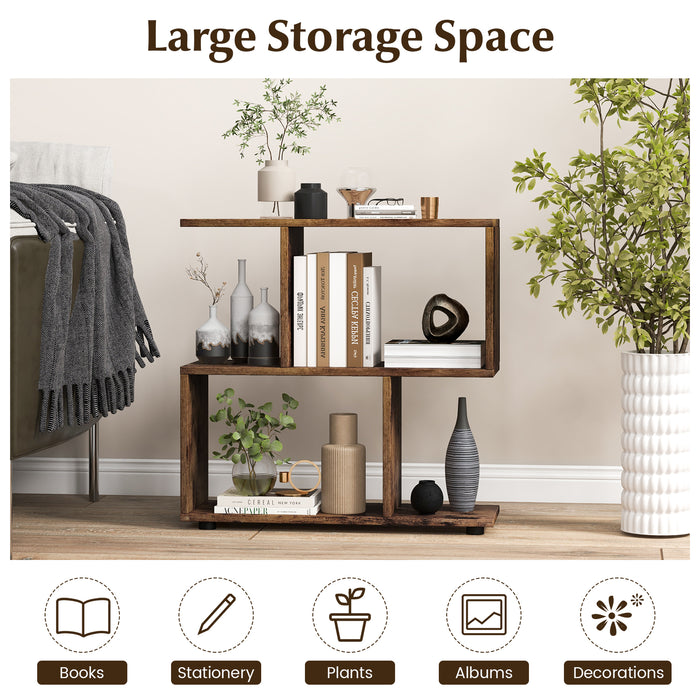 Irregular 2-Tier Storage Shelf - Wood Shelving Units with 4 Compartments in Black - Ideal Space Solution for Any Room