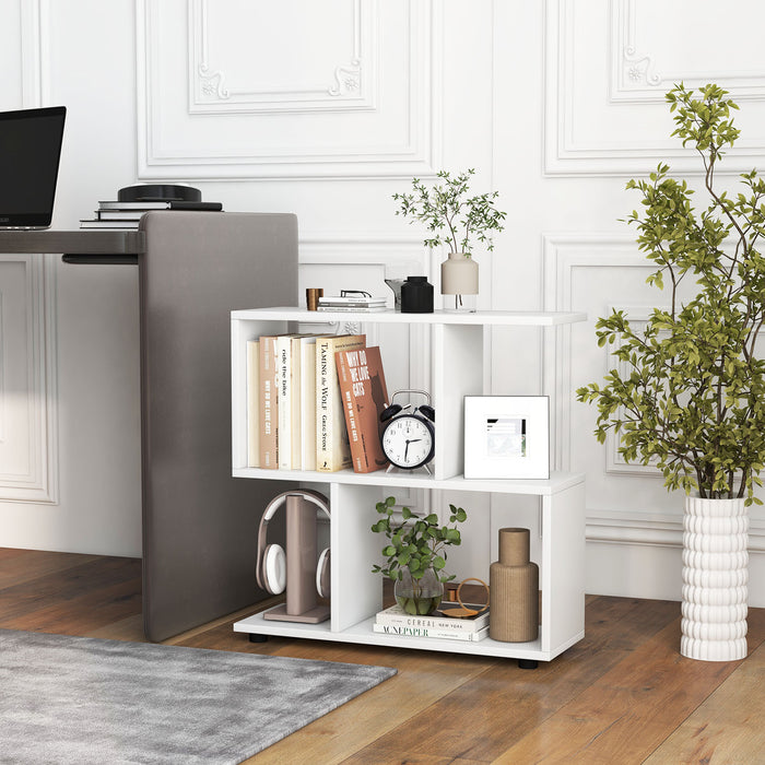 Irregular 2-Tier Storage Shelf - Wood Shelving Units with 4 Compartments in Black - Ideal Space Solution for Any Room