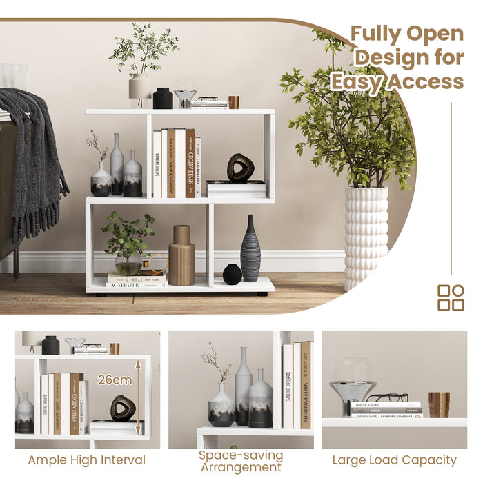 Irregular 2-Tier Storage Shelf - Wood Shelving Units with 4 Compartments in Black - Ideal Space Solution for Any Room