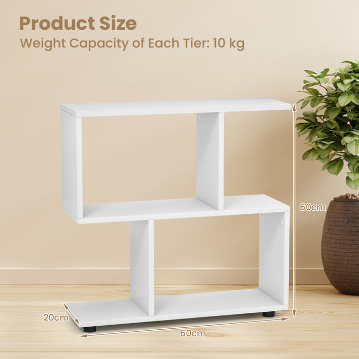 Irregular 2-Tier Storage Shelf - Wood Shelving Units with 4 Compartments in Black - Ideal Space Solution for Any Room