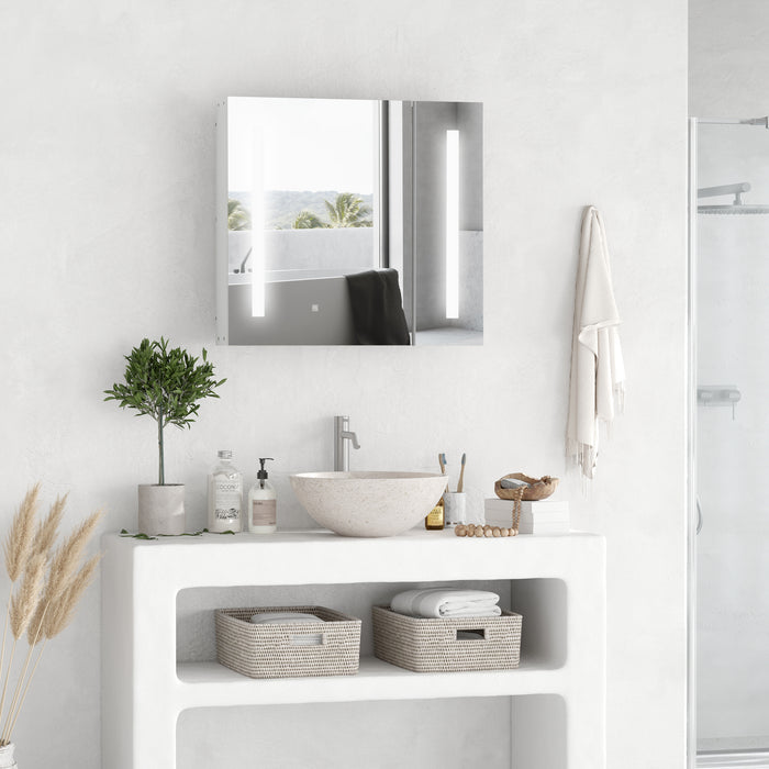 Illuminated Wall-Mounted Bathroom Cabinet - LED Mirror with Touch Switch and USB Charging, Adjustable Shelf - Space-Saving Storage for Modern Bathrooms