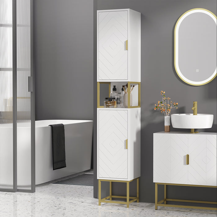Narrow Tallboy Bathroom Cabinet - Freestanding Storage Unit with Adjustable Shelf and Steel Base - Space-Saving Slim Corner Organizer for Small Bathrooms