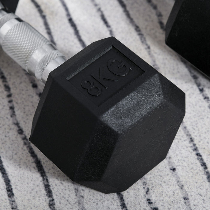 Rubber Hex Dumbbells 8kg Pair - Hexagonal Weight Sets for Strength Training - Ideal for Home Gym & Muscle Toning