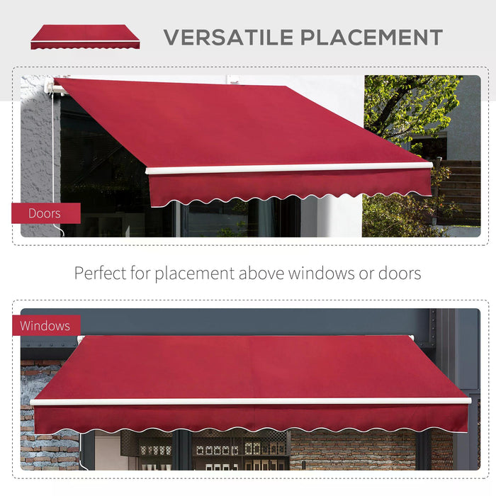 Retractable Manual Awning 4x2.5m - Garden Patio Sun Shade Canopy, Wine Red with Fittings and Crank Handle - Ideal Outdoor Shelter for Windows and Doors