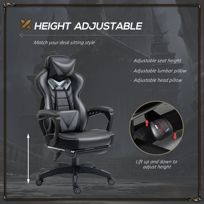 Ergonomic Racing Gaming Chair - Adjustable Height, Recliner, Wheels, Lumbar Support, Retractable Footrest - Ideal for Home Office Comfort and Long Gaming Sessions
