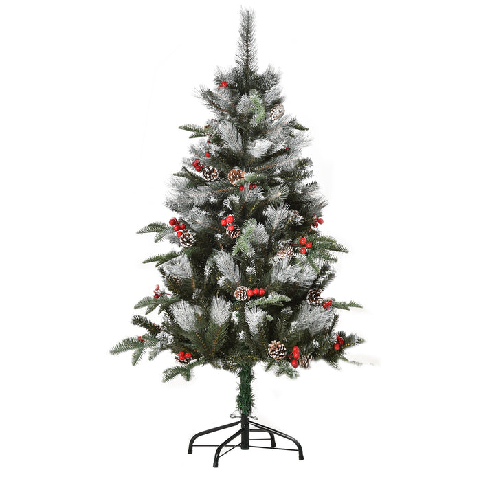 Artificial 4FT Snow-Dipped Pencil Christmas Tree - Xmas Holiday Decor with Red Berries & White Pinecones, Green - Ideal for Home & Party Festivities