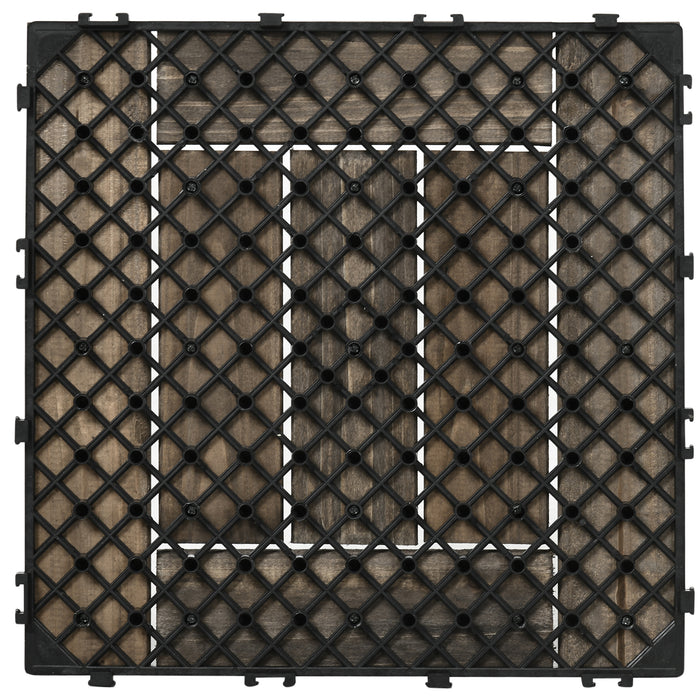 27-Piece Wooden Interlocking Deck Tiles - 30 x 30 cm Weather-Resistant Outdoor Patio & Balcony Flooring, 2.5㎡ Coverage, Charcoal Grey - Ideal for Terrace & Hot Tub Surroundings