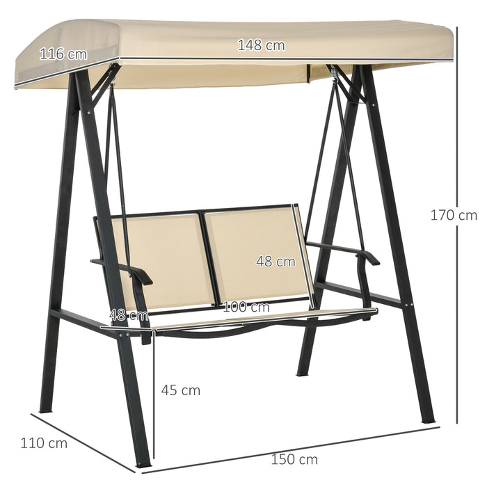 2-Seater Garden Swing Seat with Canopy - Outdoor Hammock Bench with Texteline Seats & Steel Frame - Perfect for Patio Relaxation, Adjustable Tilt Canopy, Beige