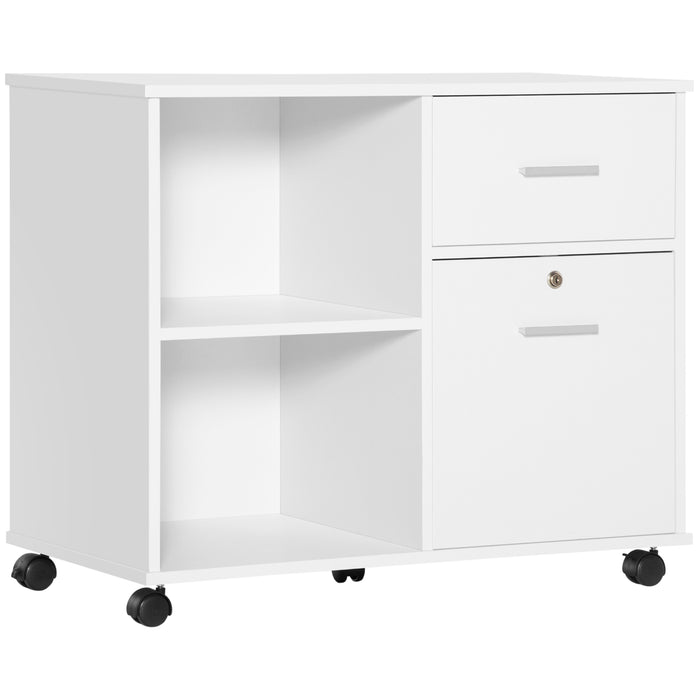 Mobile Storage Unit - Wheeled Filing Cabinet & Printer Stand with Open Shelving, Drawer Organizer for A4 Documents - Space-Saving Office Solution