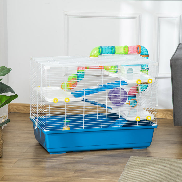 Multi-Level Hamster Mansion - Spacious Rodent Habitat with Tunnel Tubes, Water Bottle, Exercise Wheel & Food Dish - Perfect for Gerbils and Small Pets