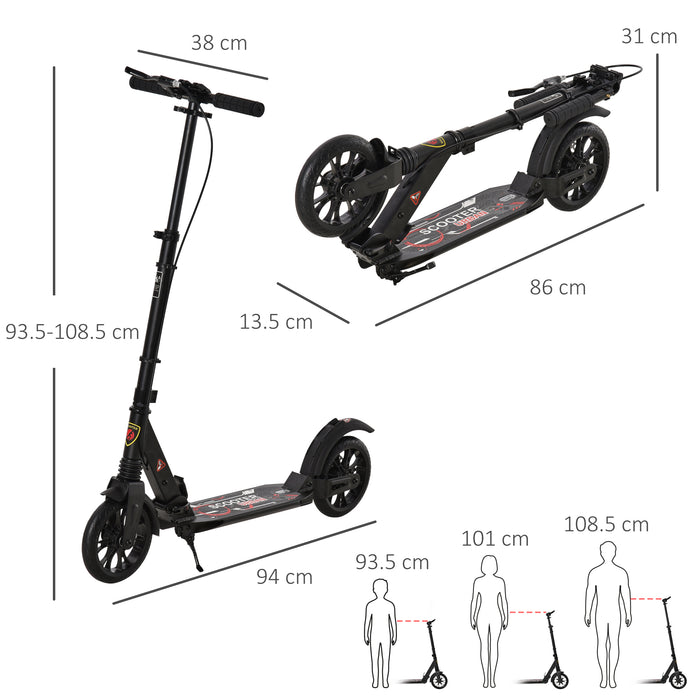 Foldable Kick Scooter for Adults and Teens - Height Adjustable, Aluminum Frame, Rear Wheel & Hand Brake, Shock Absorption - Ideal Urban Commute and Play for Ages 14+