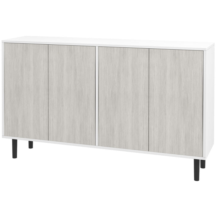Adjustable Shelved Kitchen Sideboard - 4-Door Living Room Storage Cabinet with Pine Legs - Elegant White Organizer for Home Spaces